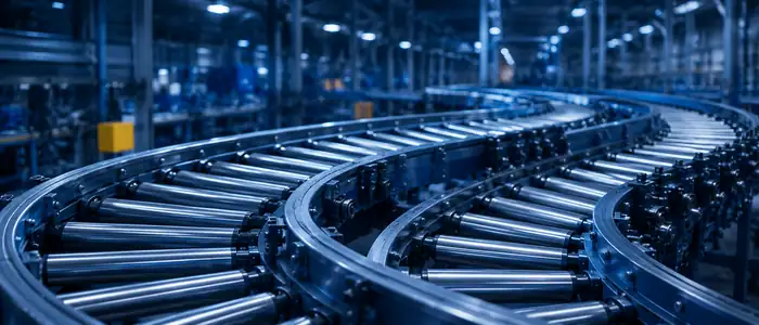 Industrial conveyor system in operation