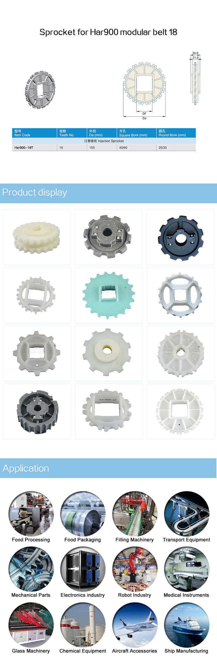 Sprockets Sprocket for Cbms900 modular belt 18