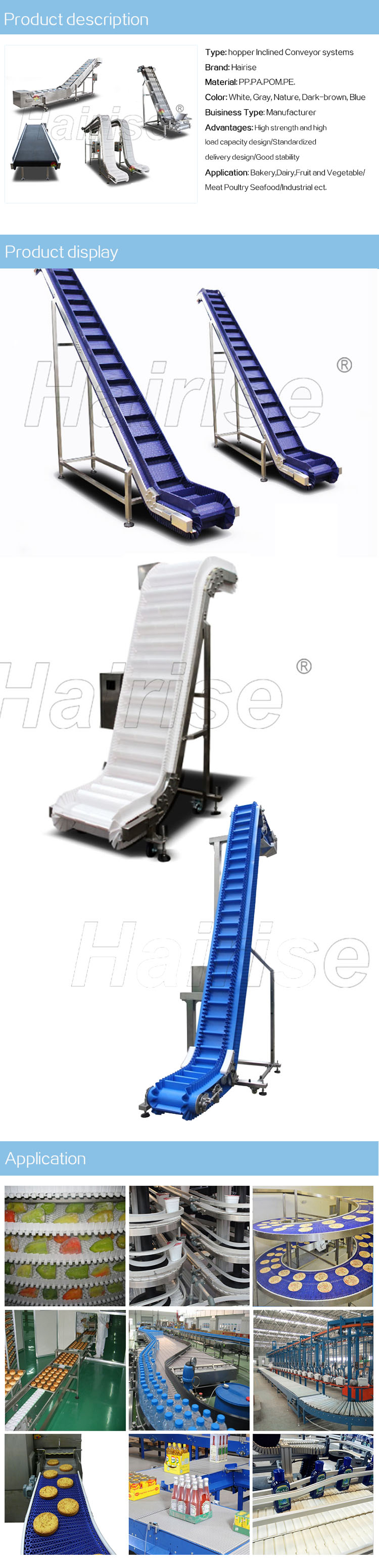 Modular Belt Conveyor Hairise hopper Inclined Conveyor
