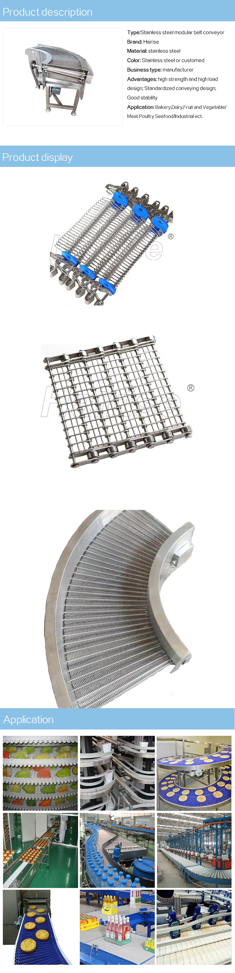 Modular Belt Conveyor Hairise Stainless steel modular belt conveyor systems