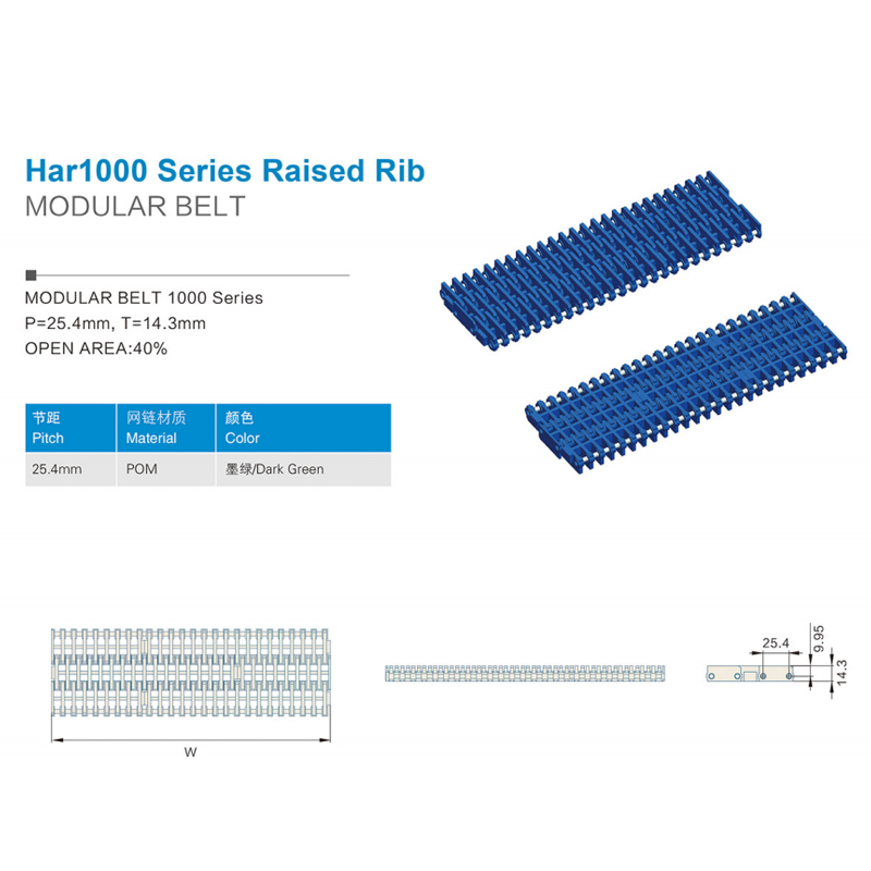 Plastic Modular Belts Cbms1000 series raised rib modular belt