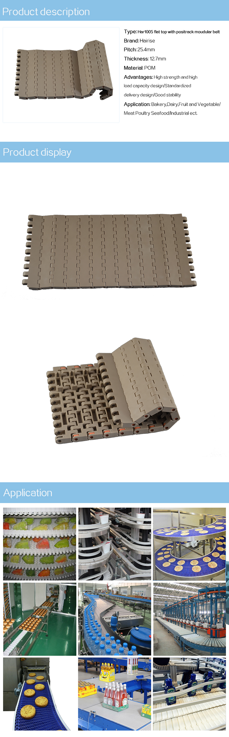 Plastic Modular Belts Cbms1005 series flat top with positrack modular belt