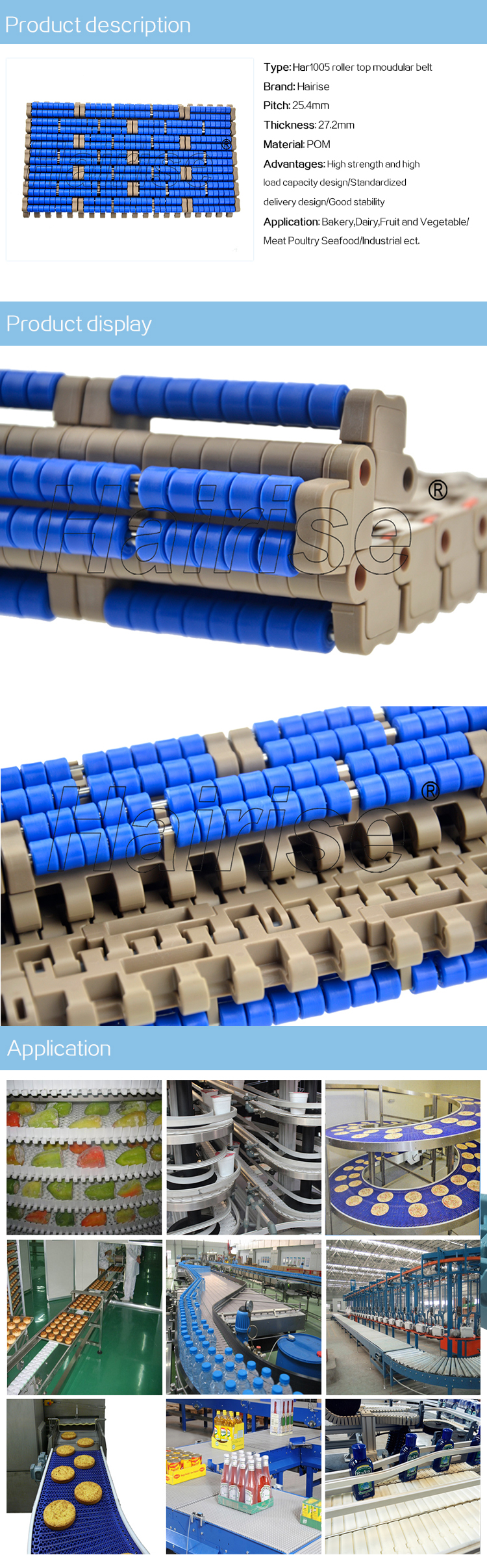 Plastic Modular Belts Cbms1005 series roller top modular belt