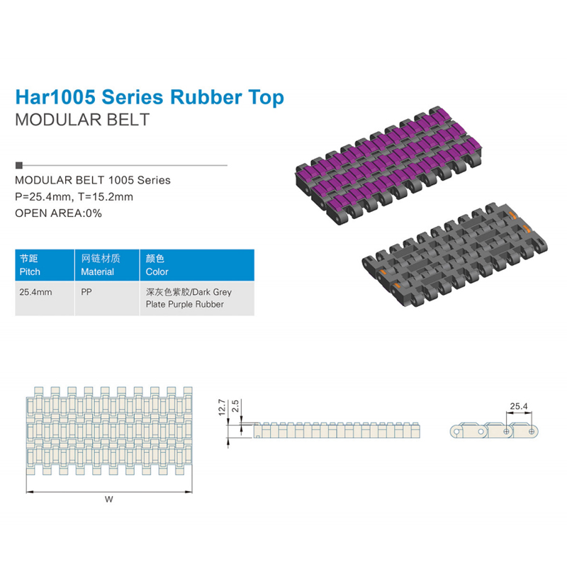 Plastic Modular Belts Cbms1005 series rubber top modular belt