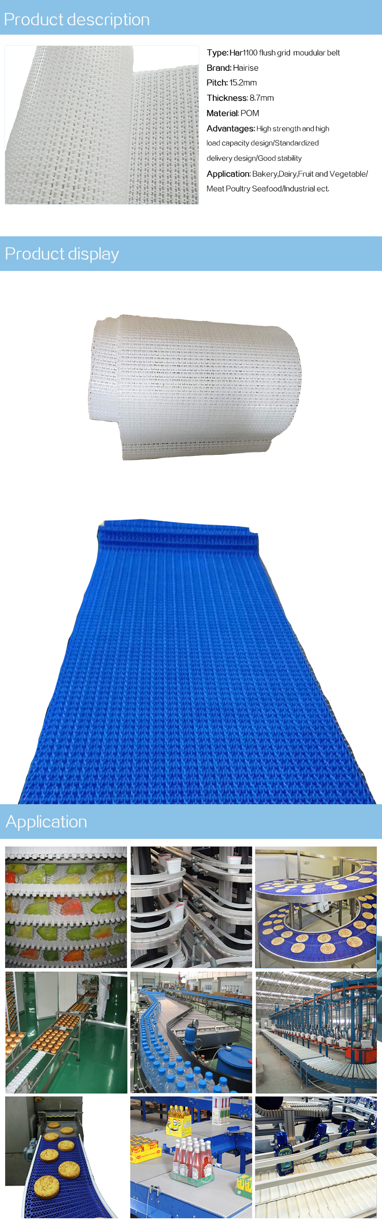 Plastic Modular Belts Cbms1100 series flush grid modular belt