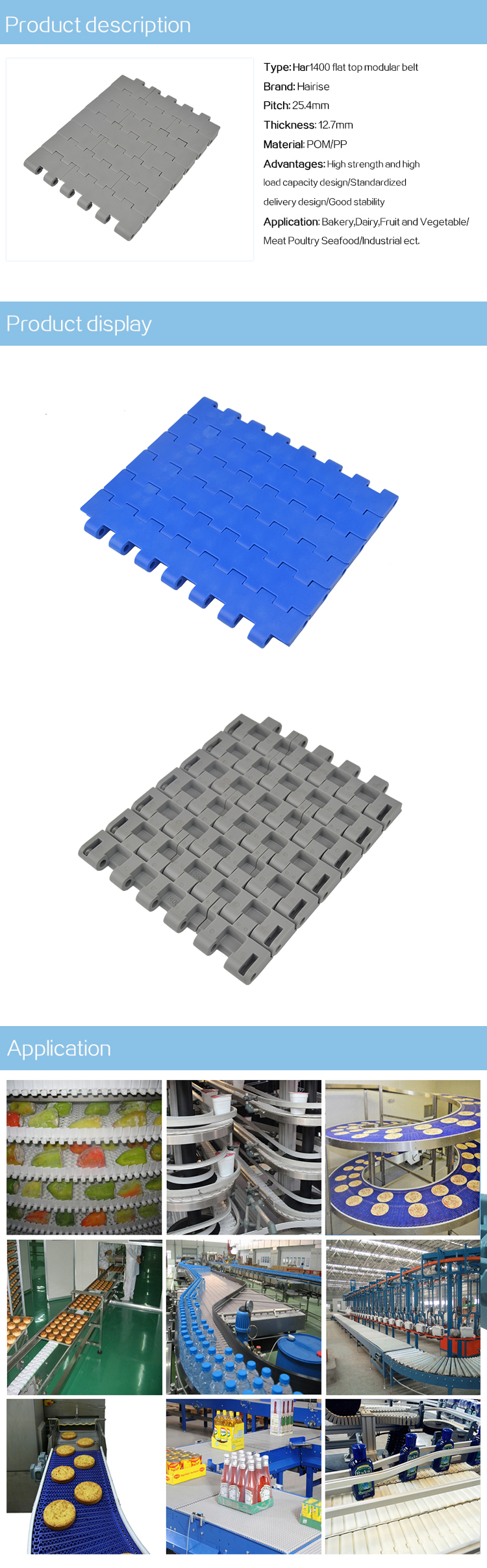 Plastic Modular Belts Cbms1400 series flat top modular belt