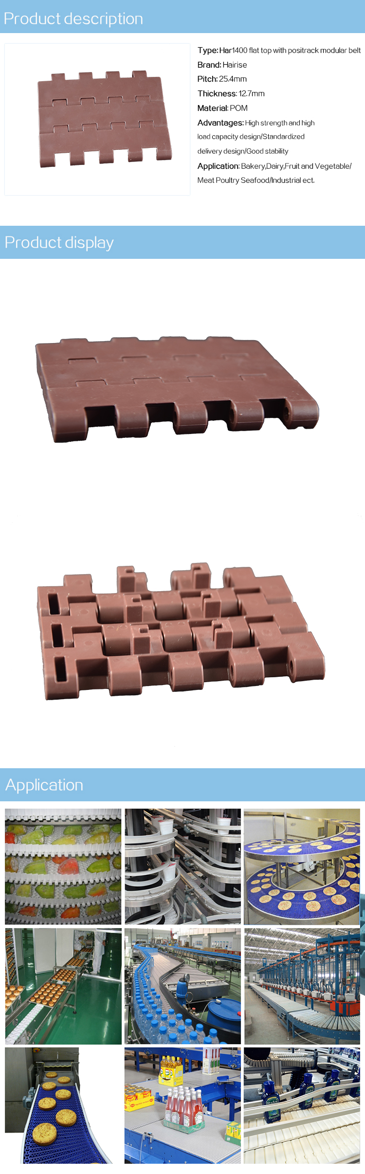 Plastic Modular Belts Cbms1400 series flat top with positrack modular belt 2