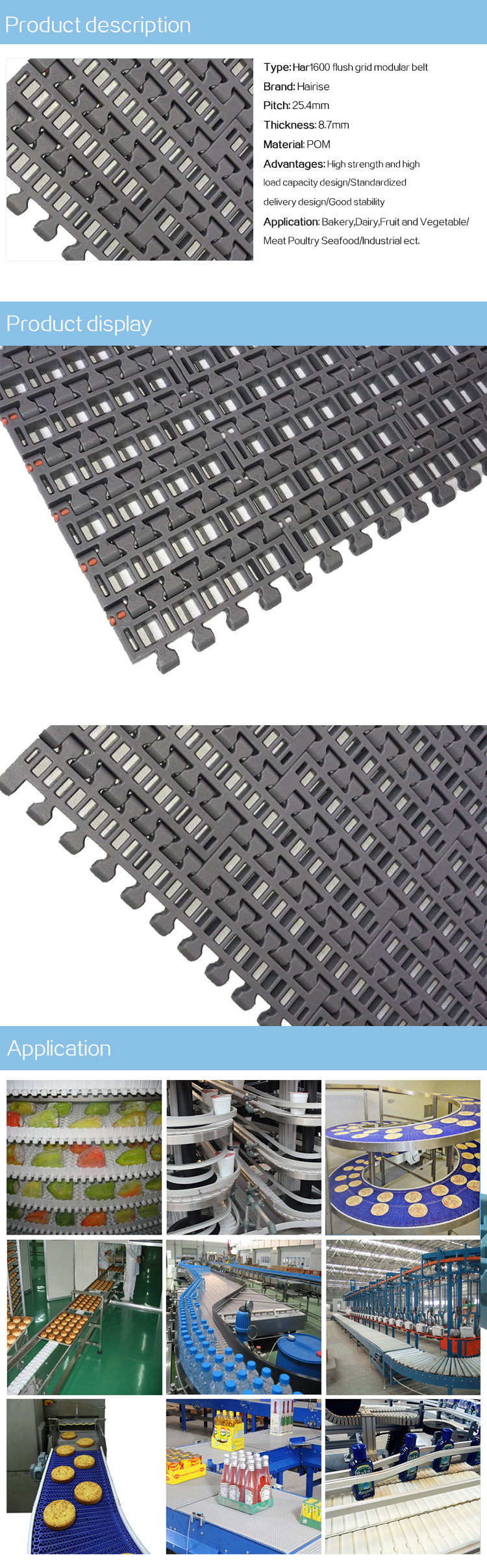 Plastic Modular Belts Cbms1600 series flush grid modular belt