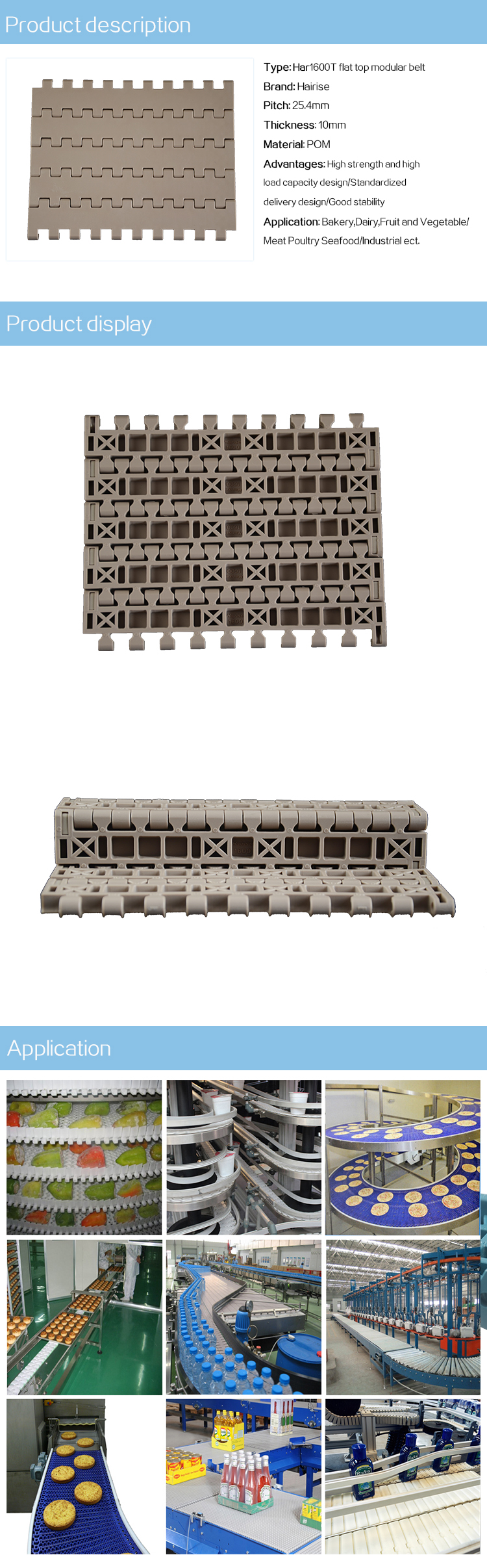 Plastic Modular Belts Cbms1600T series flat top modular belt