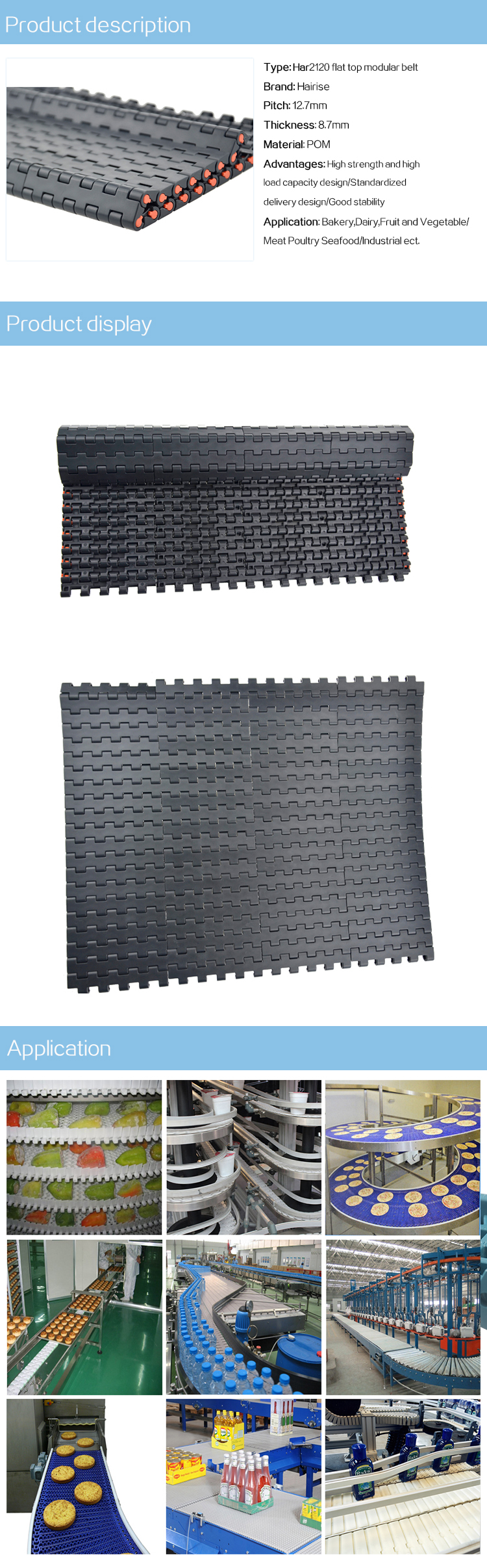 Plastic Modular Belts Cbms2120 series flat top modular belt 2