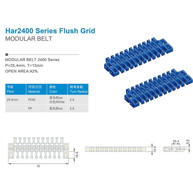 Plastic Modular Belts Cbms2400 series flush grid modular belt - Beaconvale