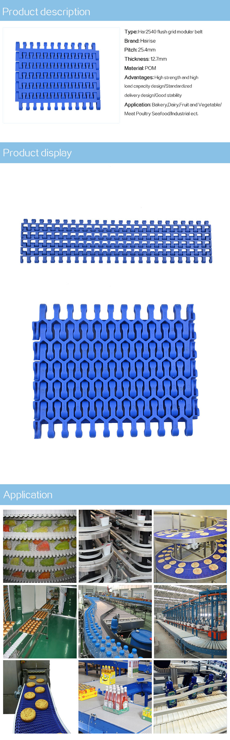 Plastic Modular Belts Cbms2540 series flush grid modular belt