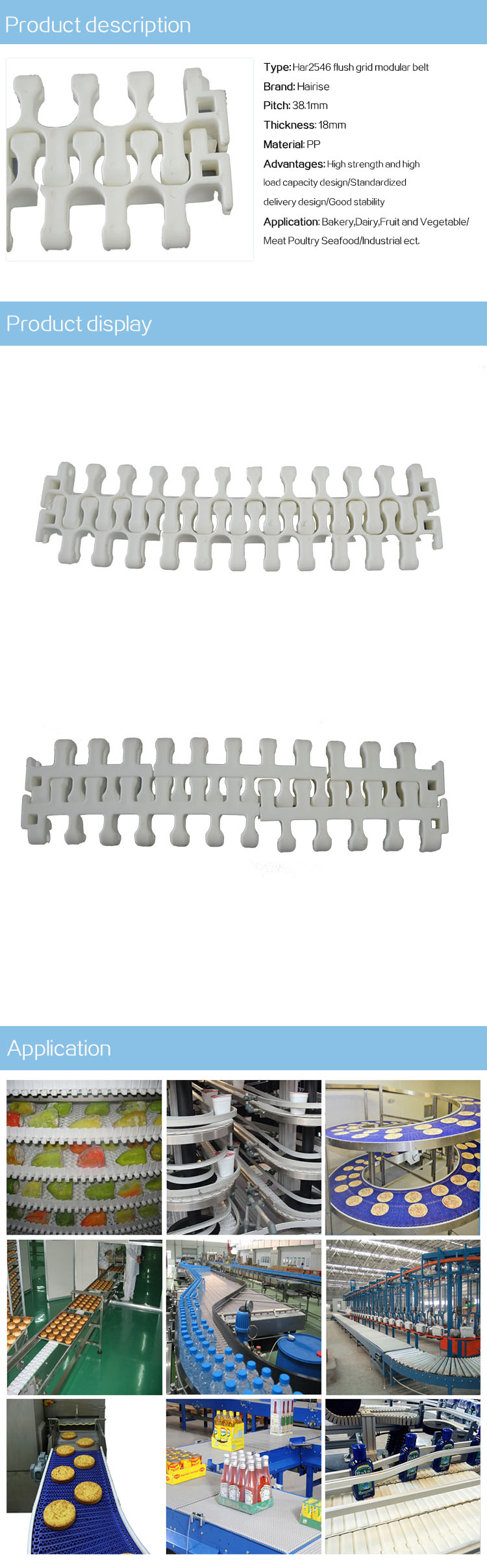 Plastic Modular Belts Cbms2546 series flush grid modular belt