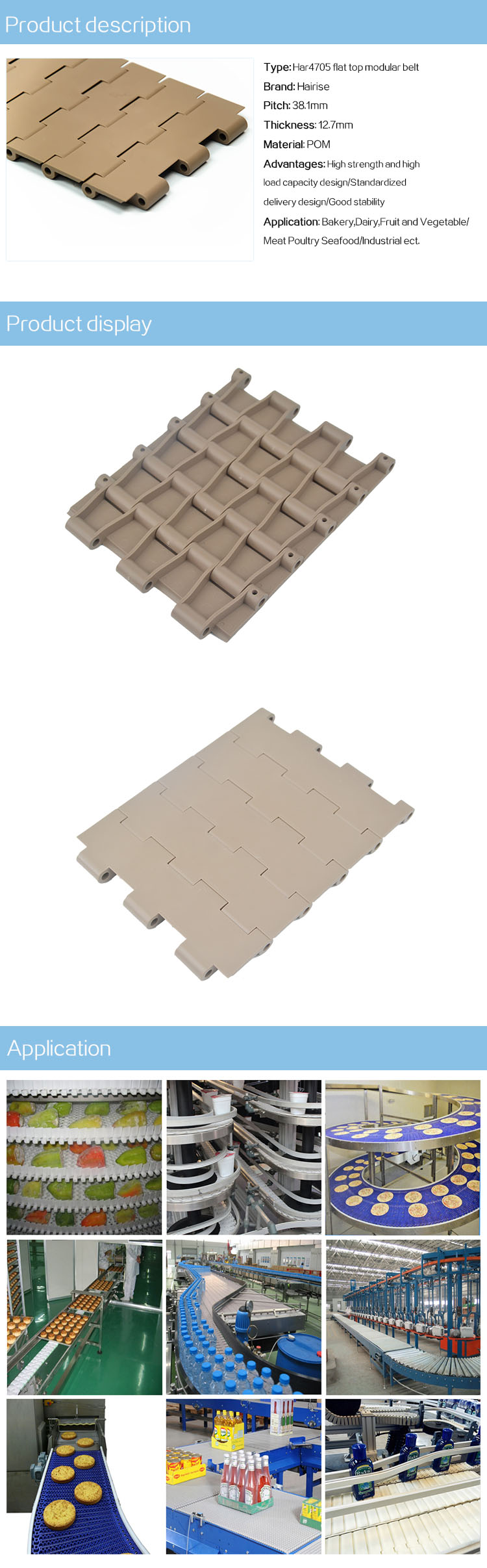 Plastic Modular Belts Cbms4705 series flat top modular belt