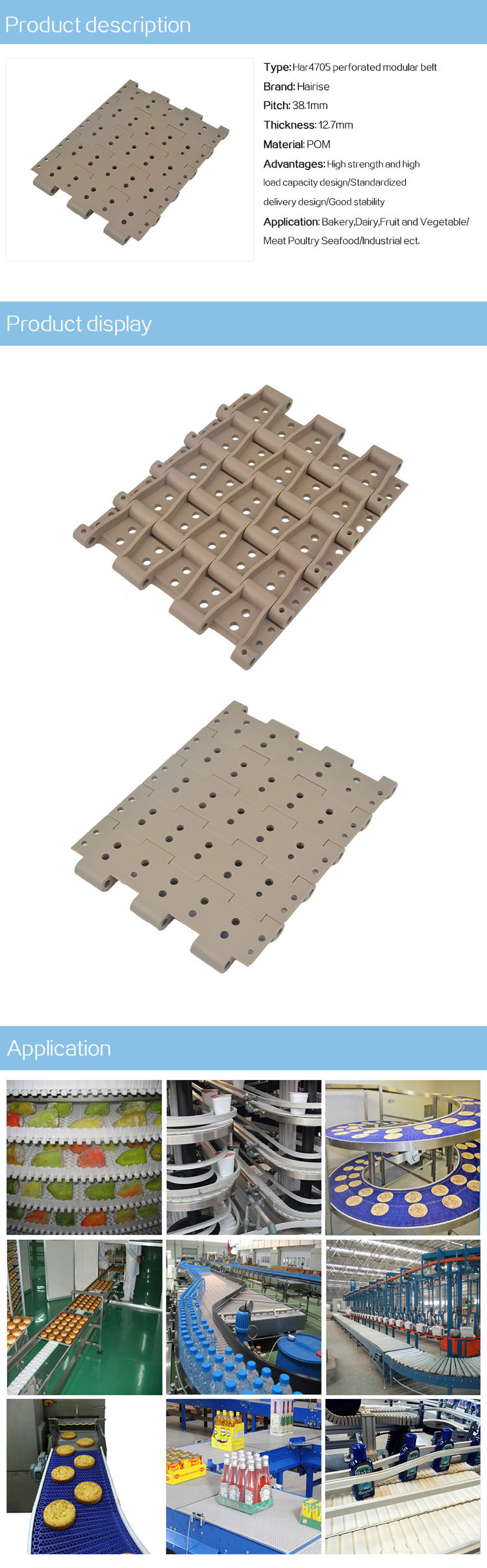 Plastic Modular Belts Cbms4705 series perforated top modular belt