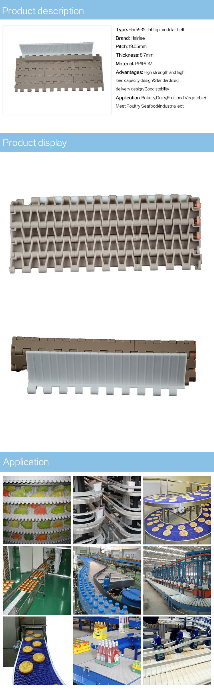 Plastic Modular Belts Cbms5935 series falt top modular belt