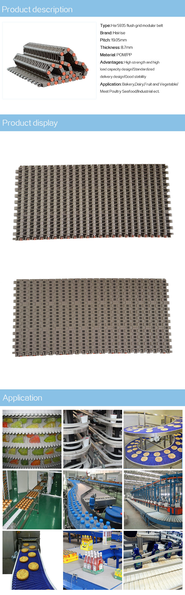 Plastic Modular Belts Cbms5935 series flush grid modular belt