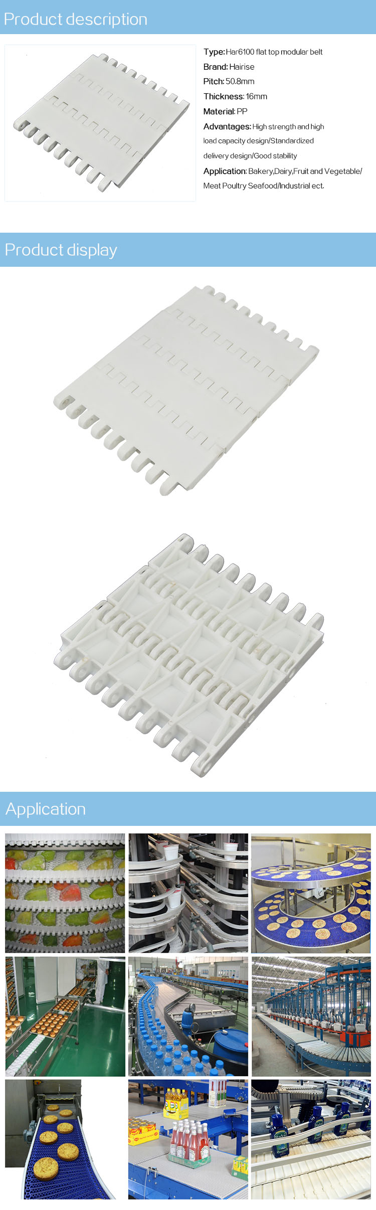 Plastic Modular Belts Cbms6100 series flat top modular belt