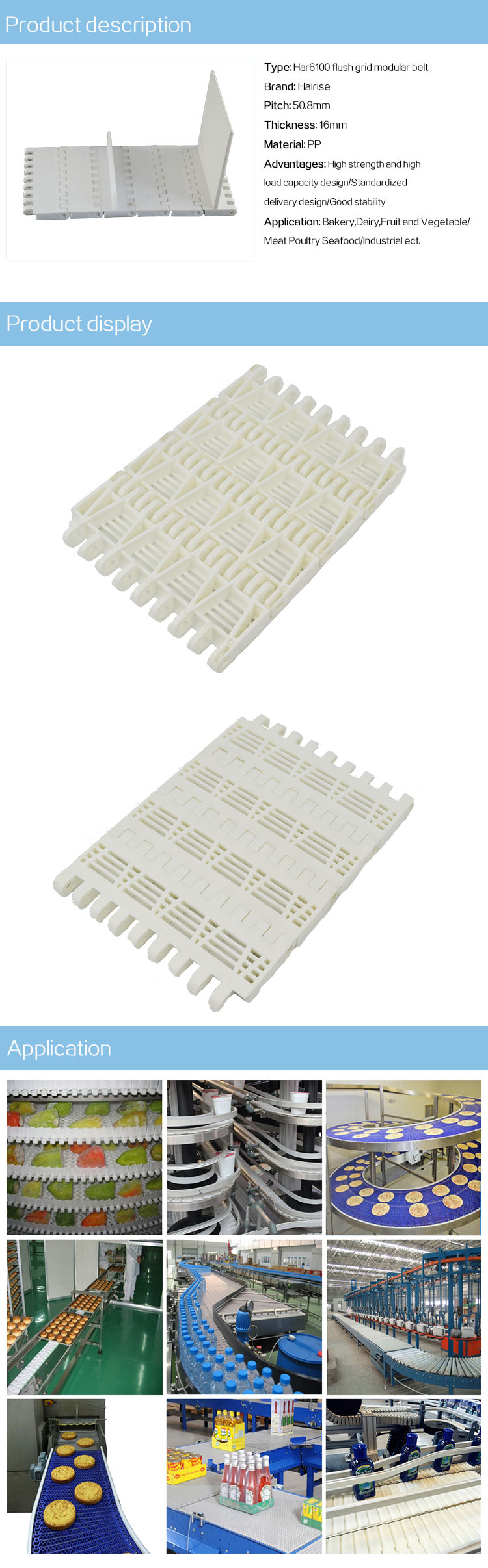 Plastic Modular Belts Cbms6100 series flush grid modular belt