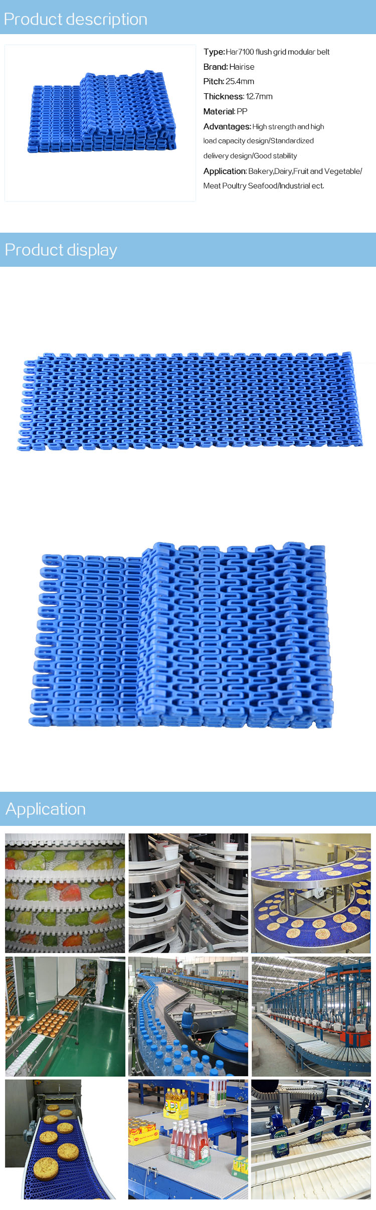 Plastic Modular Belts Cbms7100 series flush grid modular belt