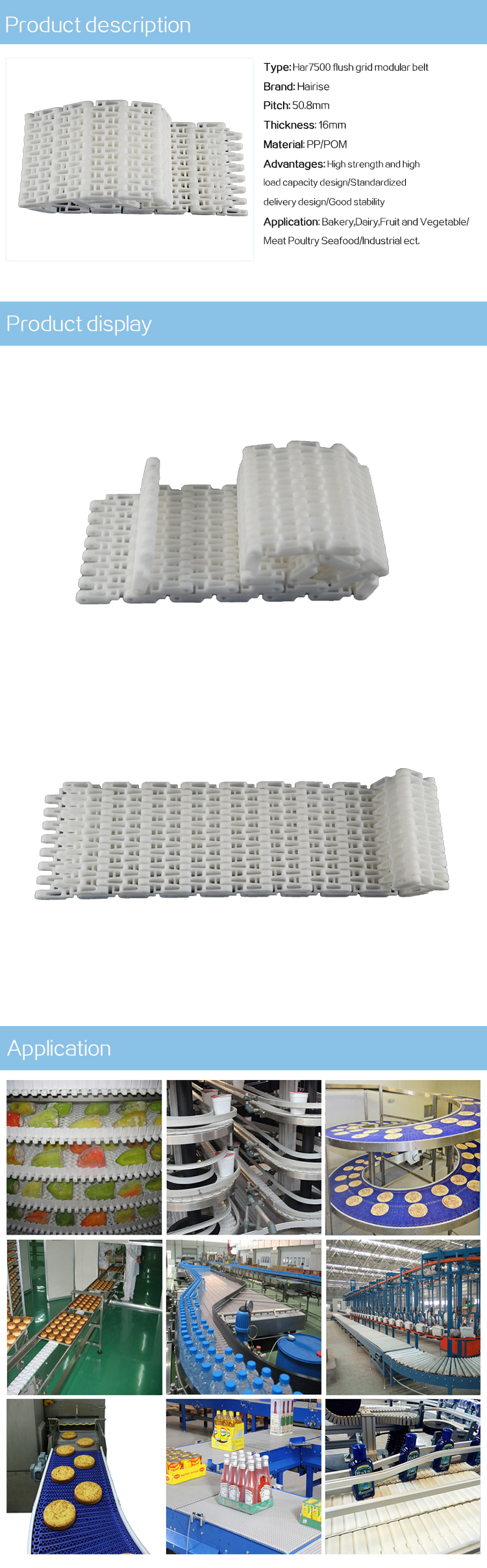 Plastic Modular Belts Cbms7500 series flush grid modular belt