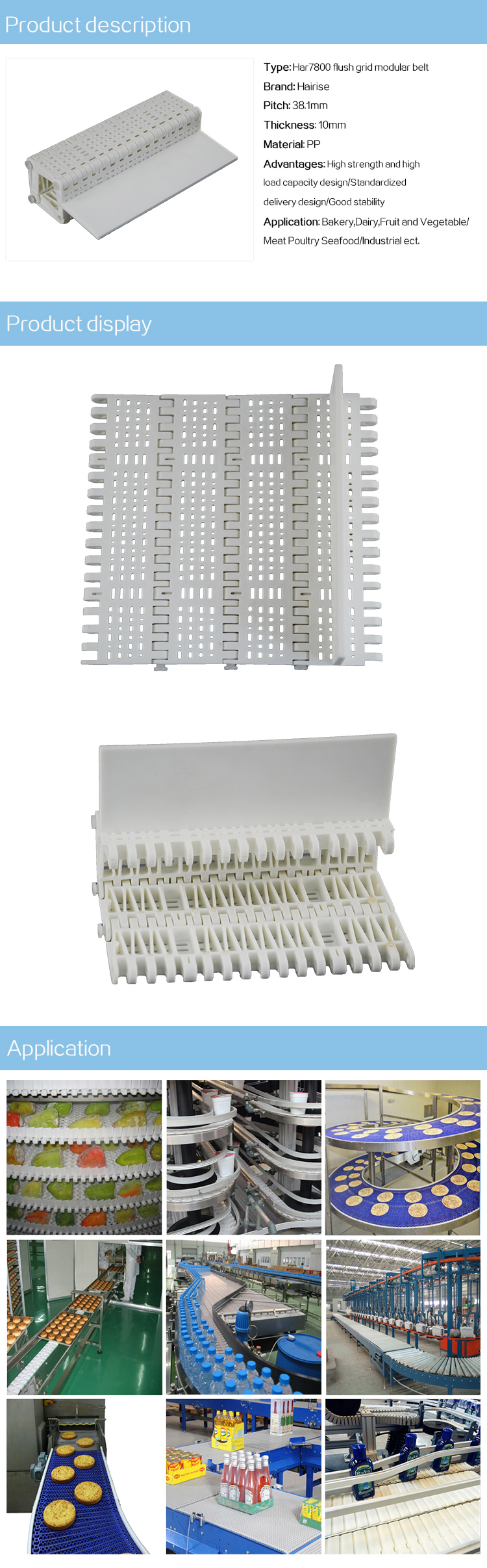 Plastic Modular Belts Cbms7800 series flush grid modular belt