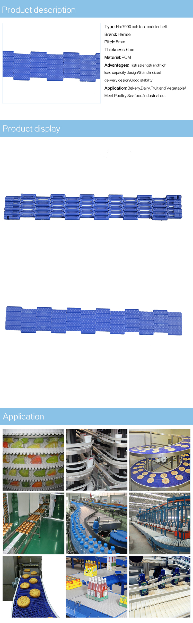 Plastic Modular Belts Cbms7900 series nub top modular belt