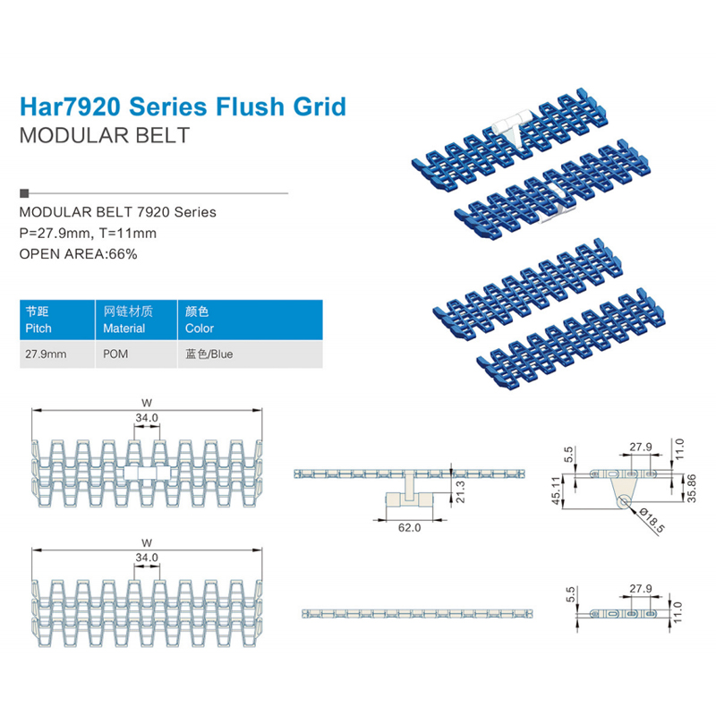 Plastic Modular Belts Cbms7920 series flush grid modular belt