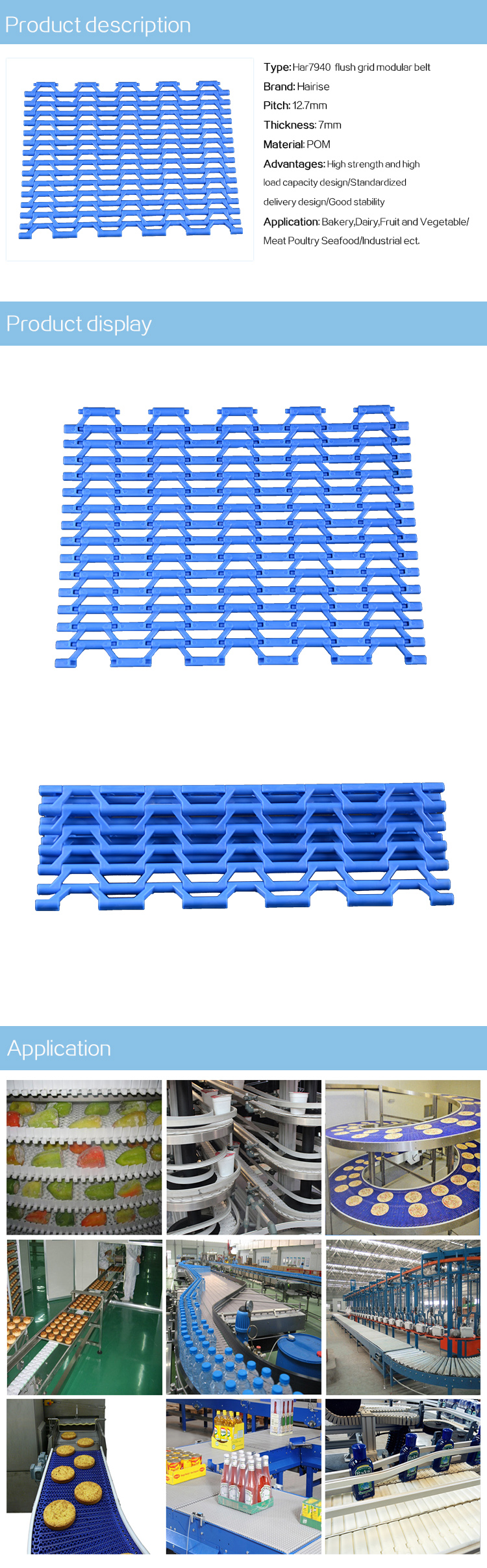 Plastic Modular Belts Cbms7940 series flush grid modular belt