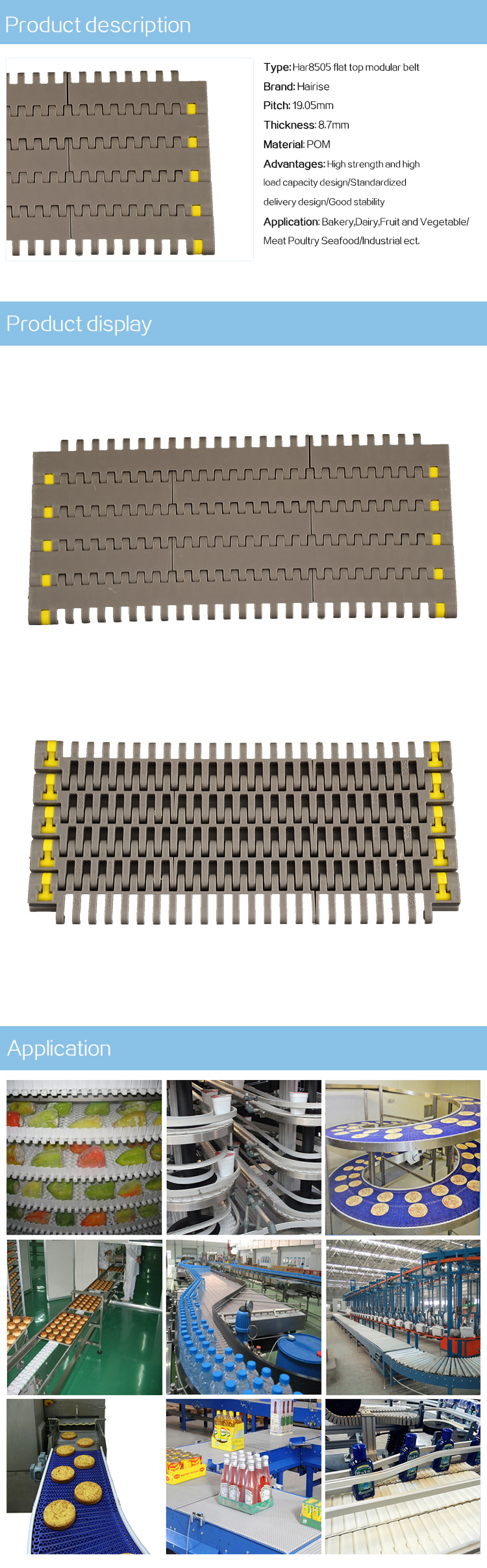 Plastic Modular Belts Cbms8505 series flat top modular belt