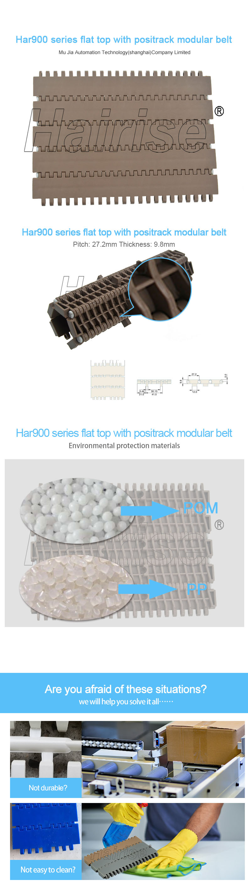 Plastic Modular Belts Cbms900 series flat top with positrack modular belt