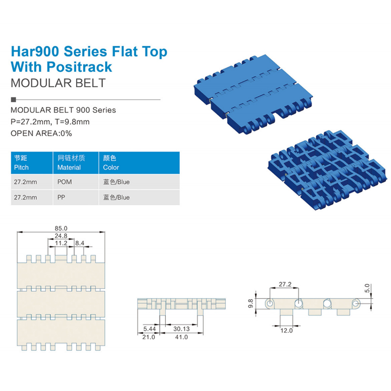 Plastic Modular Belts Cbms900 series flat top with positrack modular belt