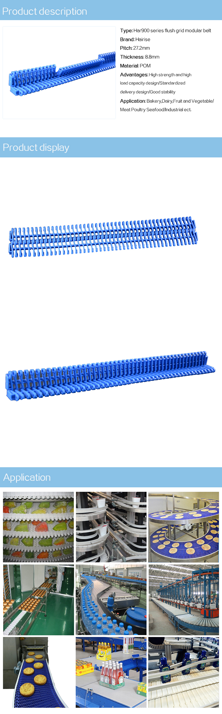 Plastic Modular Belts Cbms900 series flush grid modular belt