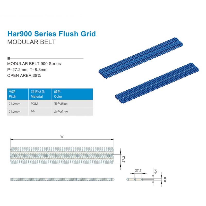 Plastic Modular Belts Cbms900 series flush grid modular belt