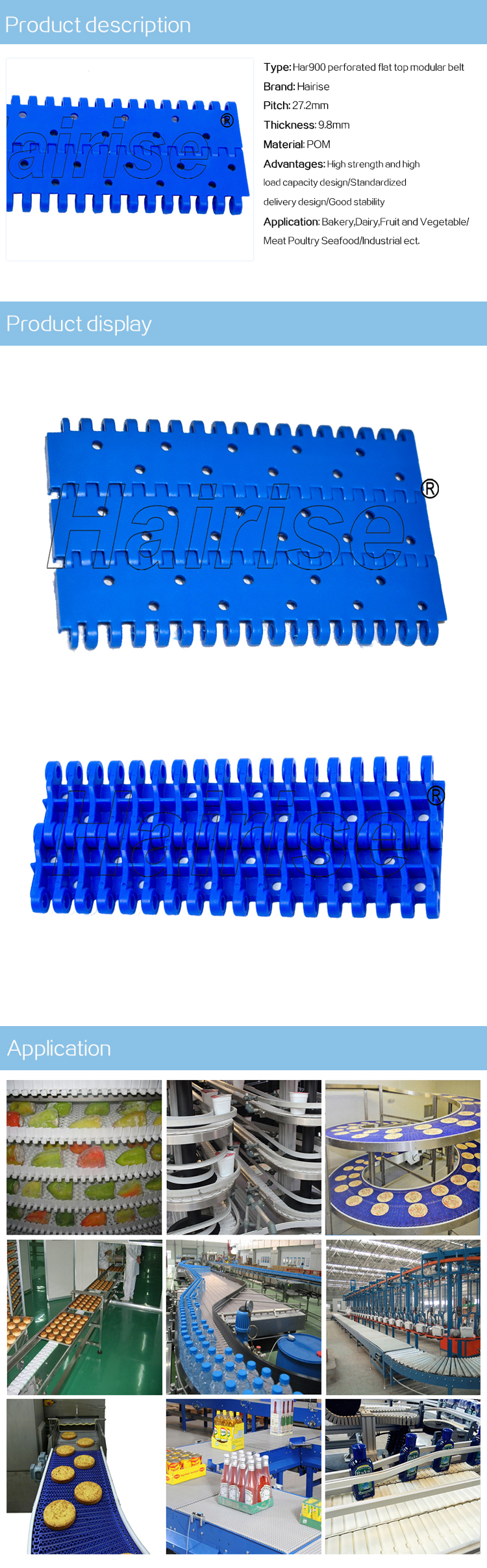 Plastic Modular Belts Cbms900 series perforated Flat top modular belt
