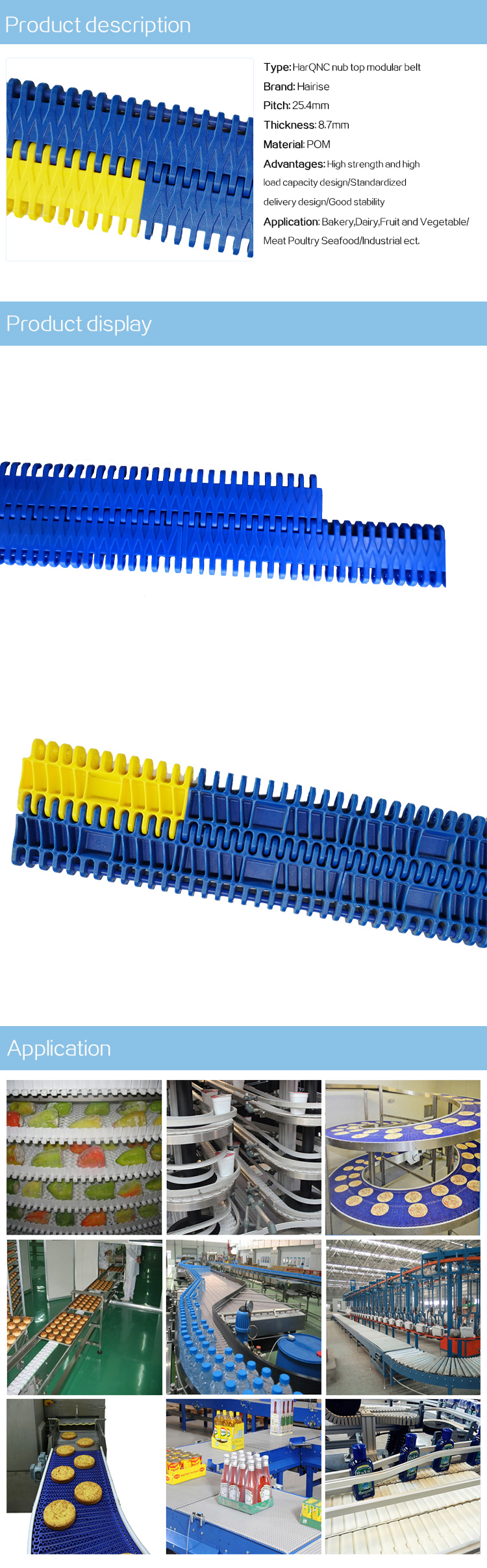 Plastic Modular Belts CbmsQNC series nub top modular belt