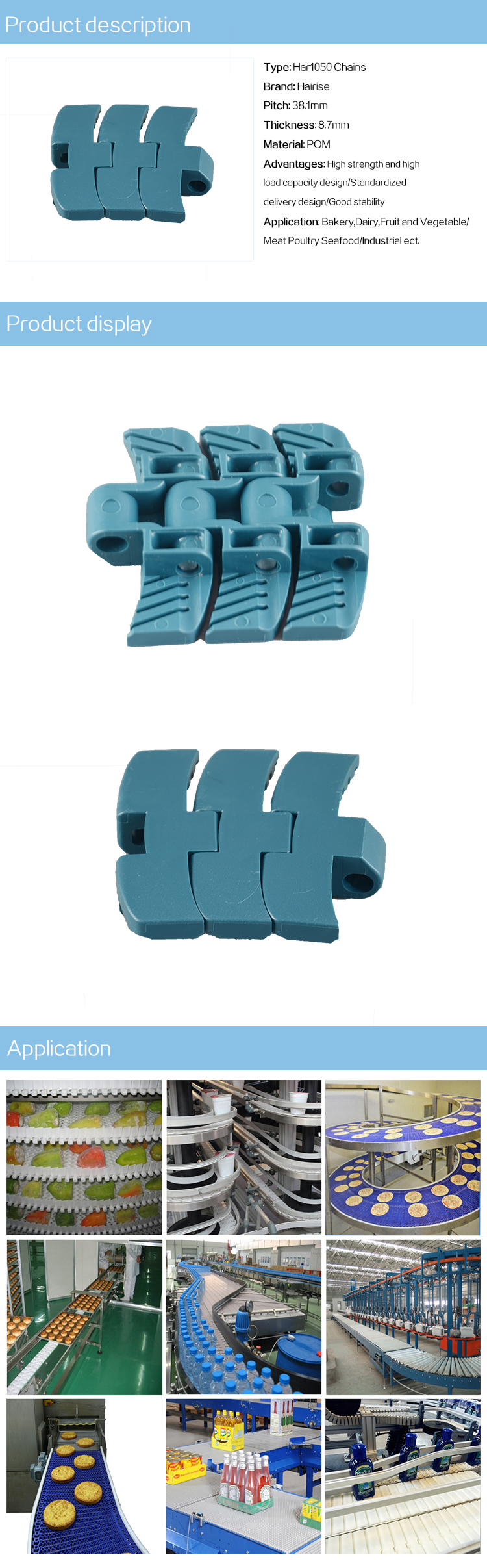 Plastic Slat Top Chains Cbms1050 series  curve top chains
