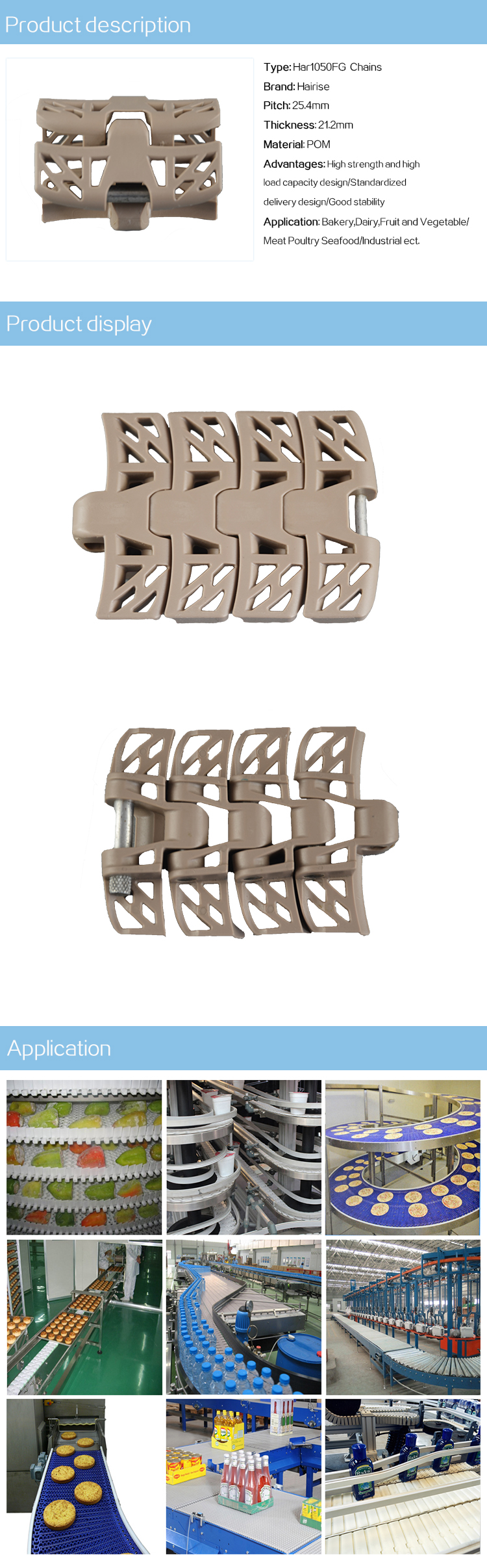 Plastic Slat Top Chains Cbms1050FG series top chains