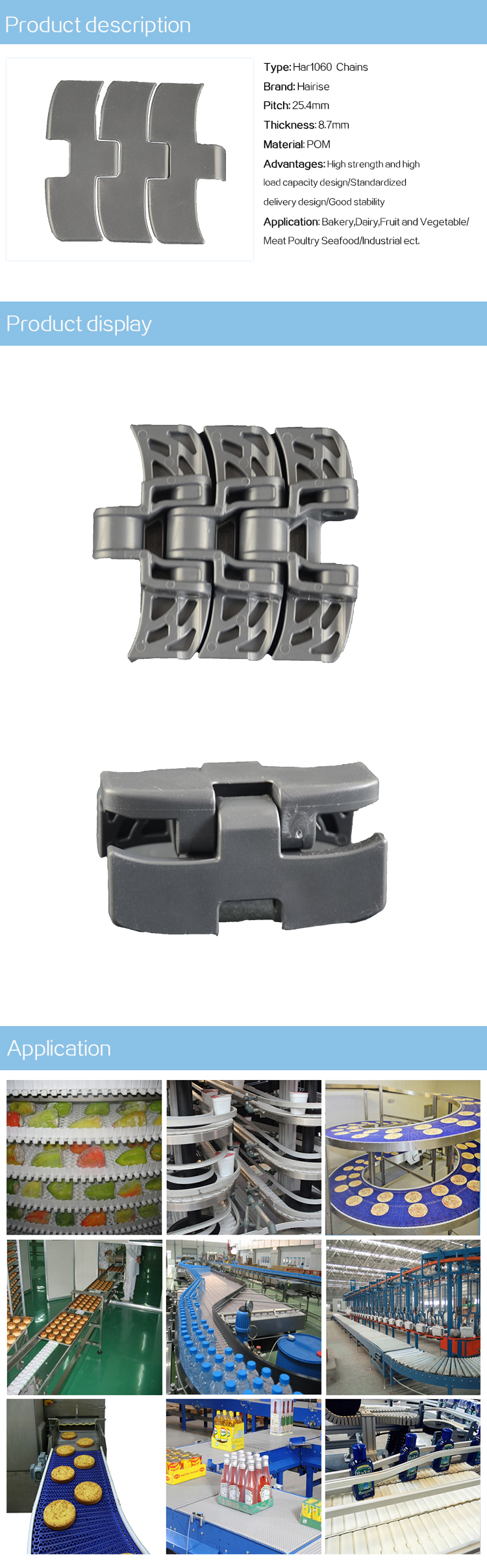 Plastic Slat Top Chains Cbms1060 series curve top chains