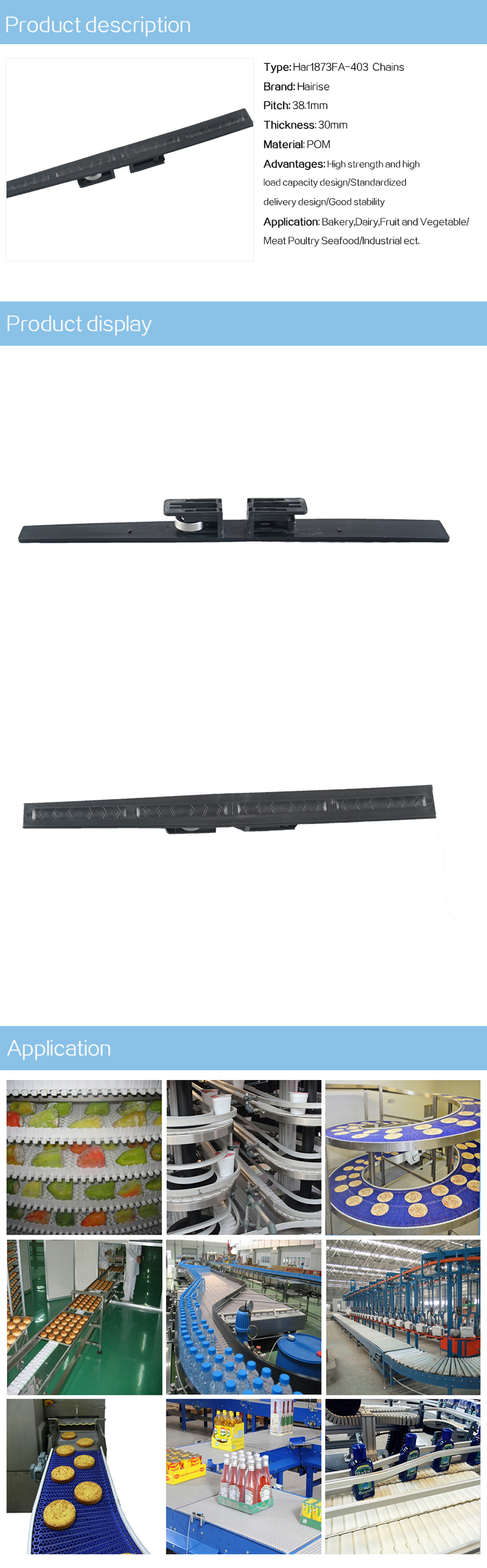 Plastic Slat Top Chains Cbms1873FA-403 series top chains