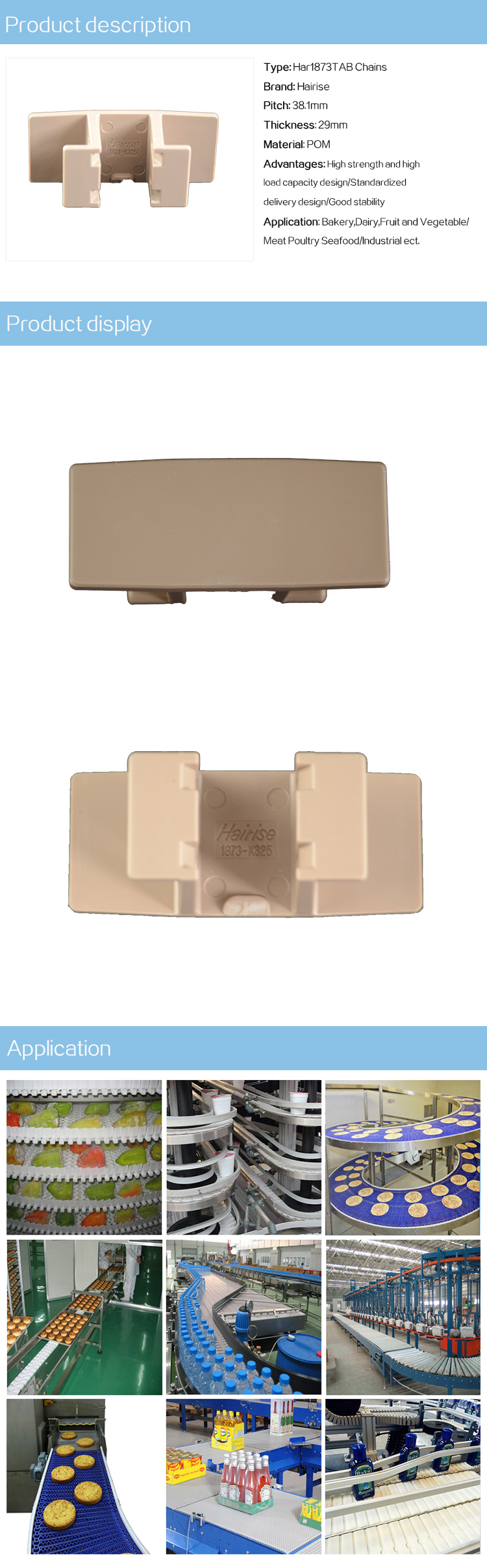 Plastic Slat Top Chains Cbms1873TAB series curve top chains