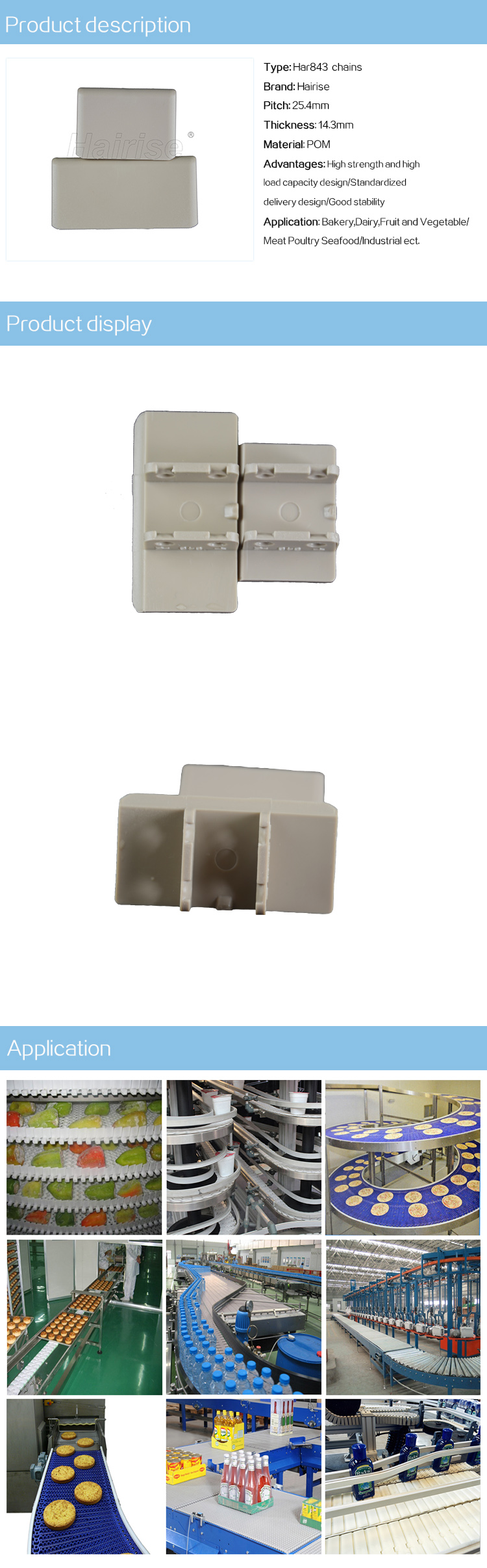 Plastic Slat Top Chains Cbms843 series top chains