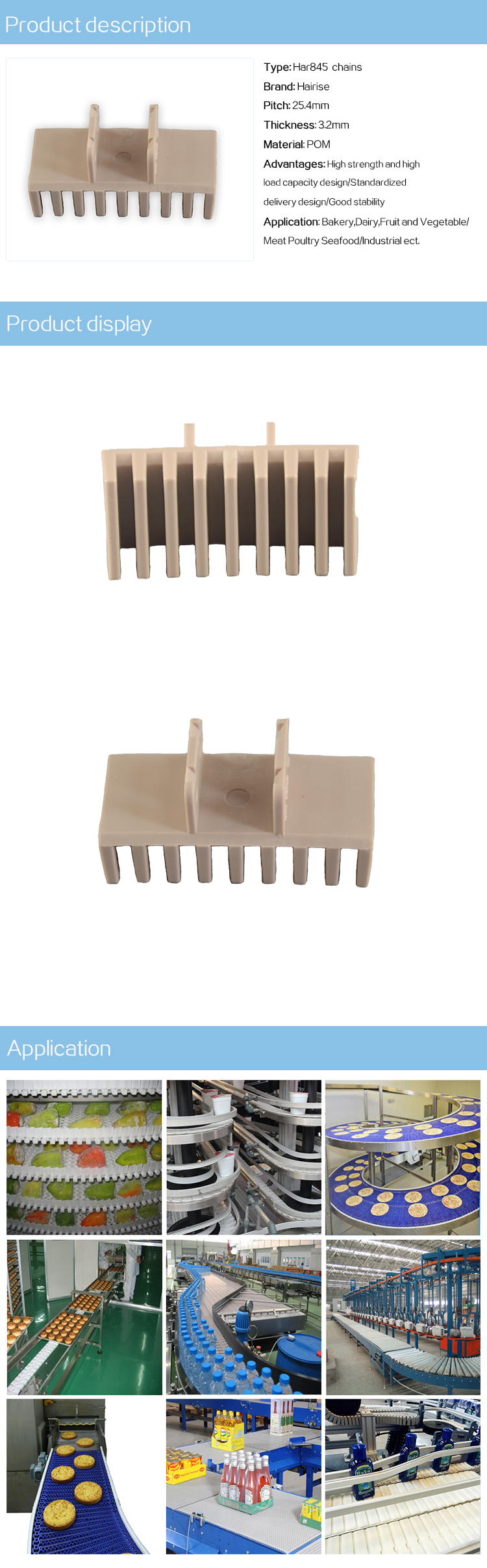 Plastic Slat Top Chains Cbms845 series straight top chains