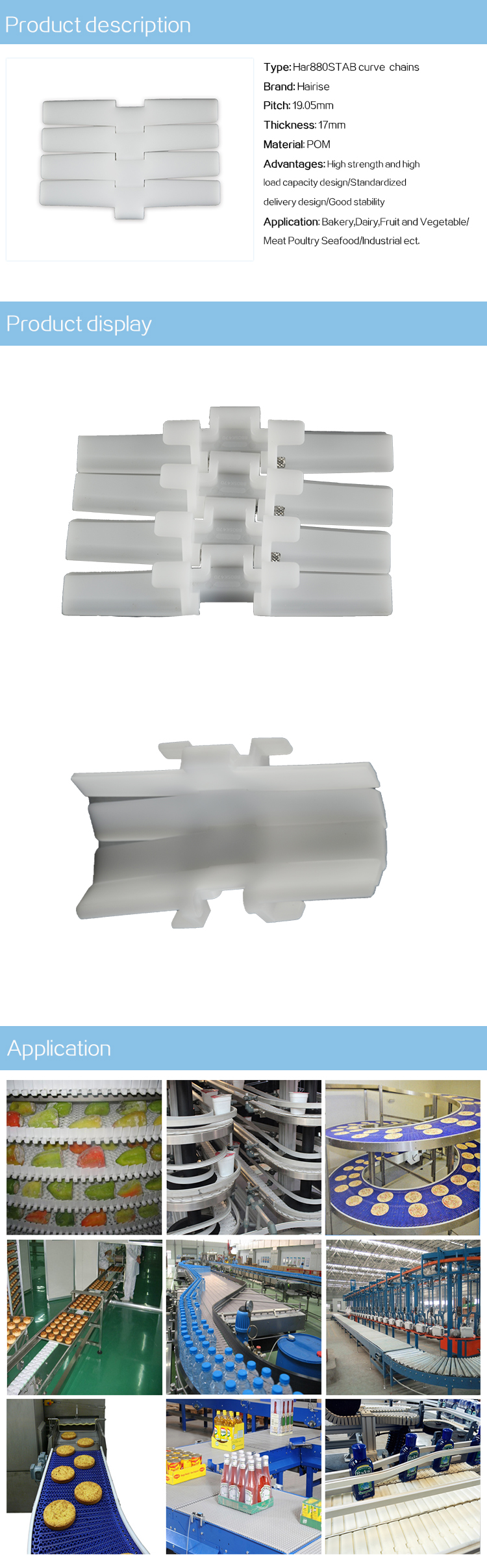 Plastic Slat Top Chains Cbms880STAB series curve top chains
