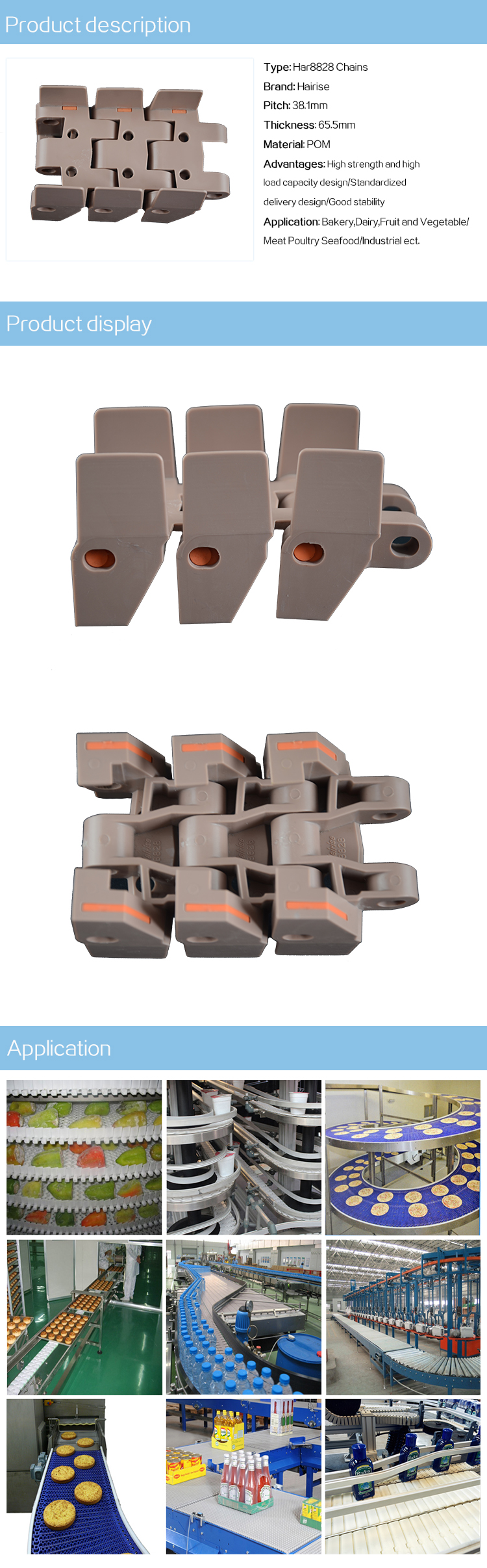 Plastic Slat Top Chains Cbms8828 series curve top chains