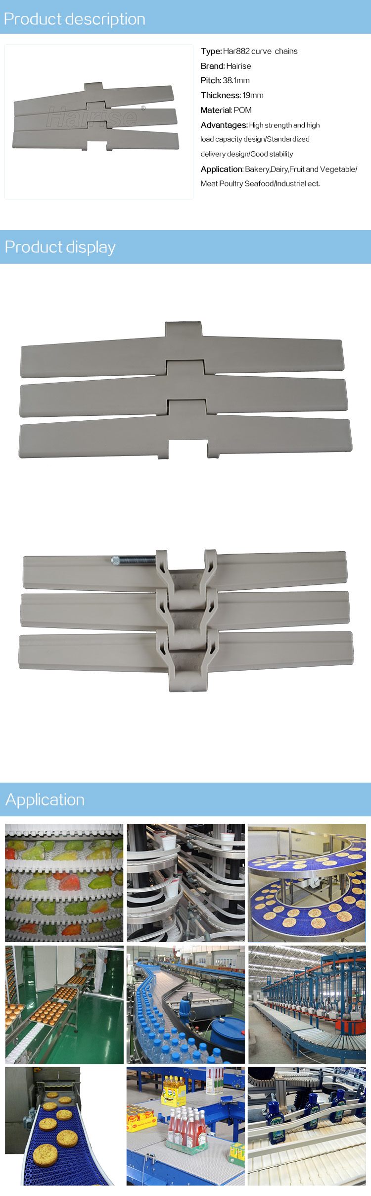 Plastic Slat Top Chains Cbms882M series curve top chains