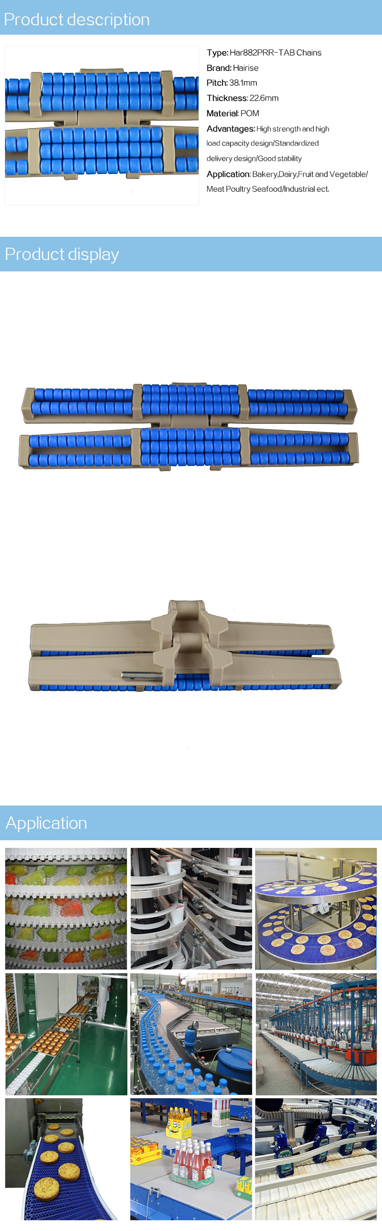 Plastic Slat Top Chains Cbms882PRR-TAB series curve top chains