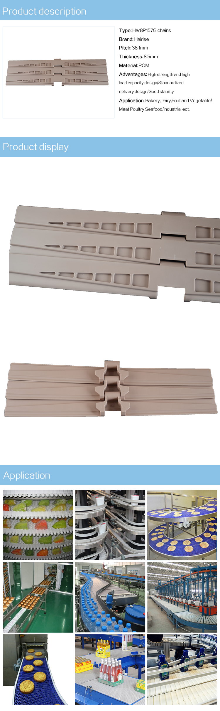 Plastic Slat Top Chains Cbms8P157G series curve top chains