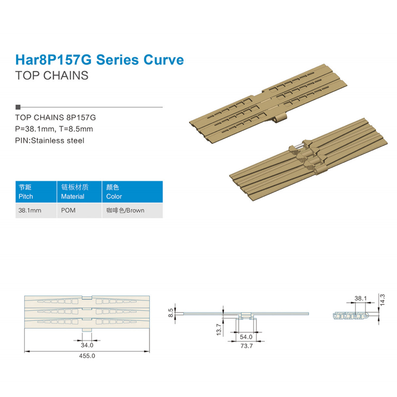 Plastic Slat Top Chains Cbms8P157G series curve top chains