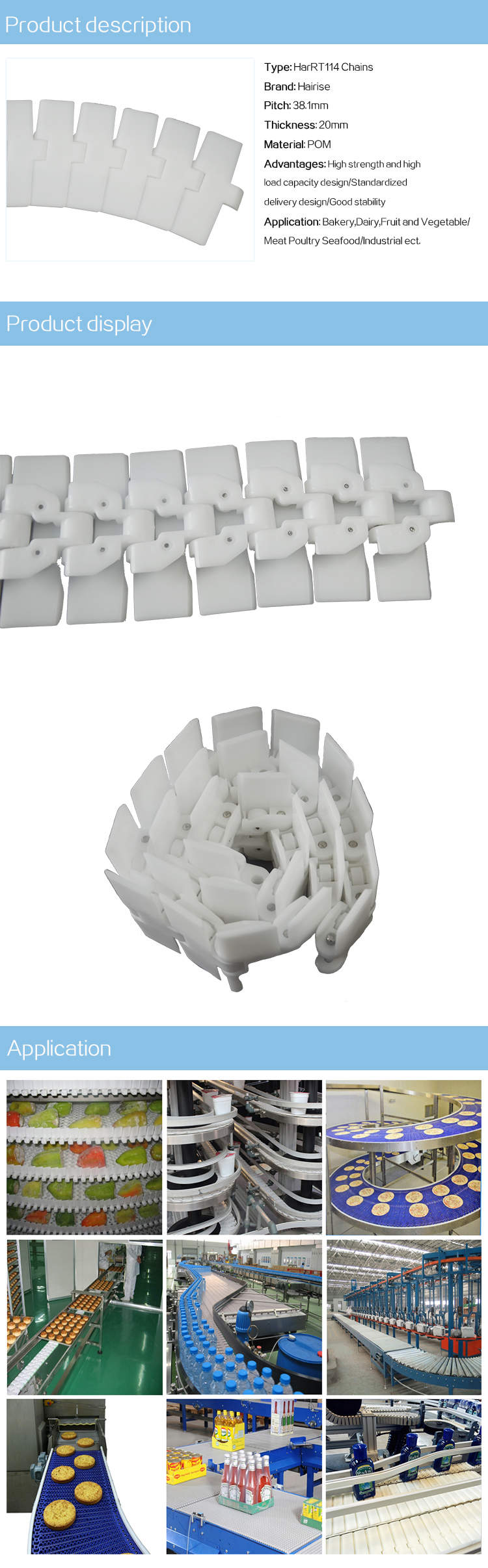 Plastic Slat Top Chains CbmsRT114 series top chains